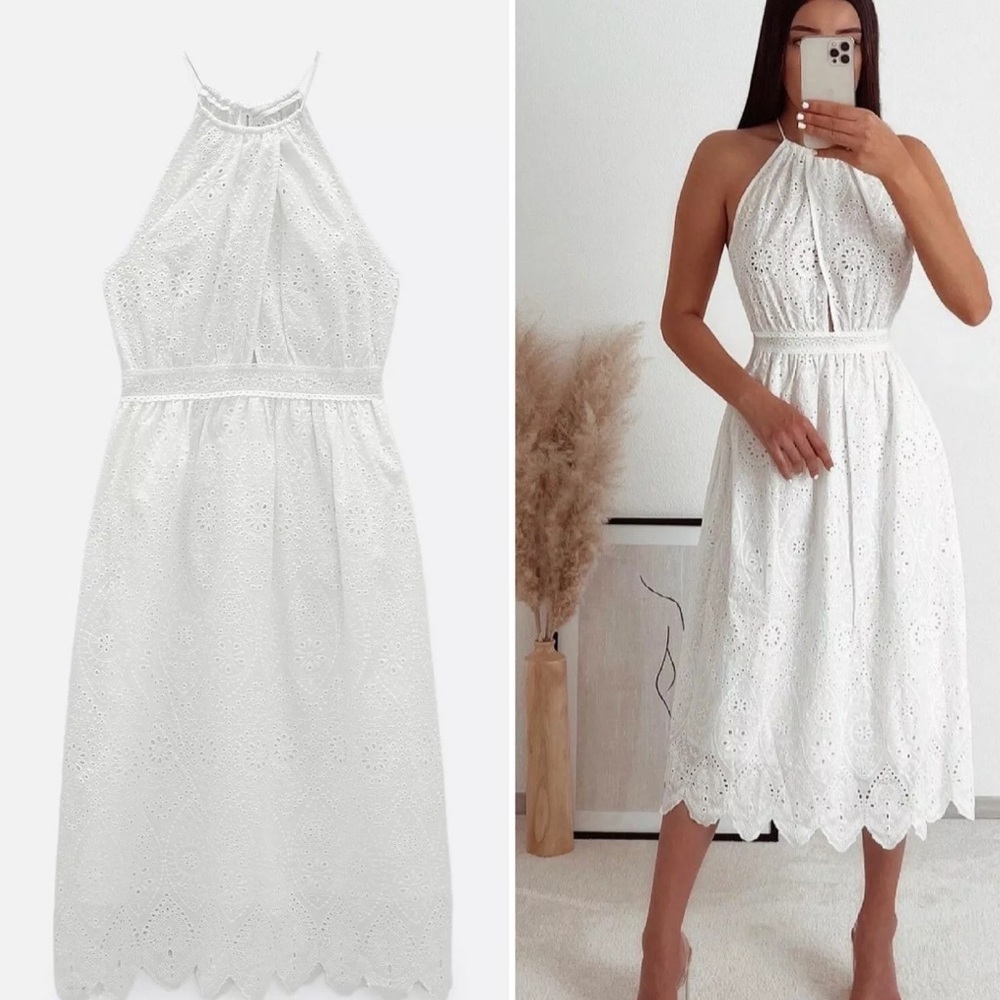 ZARA White Cutwork Embroidery Summer Dress Small